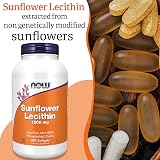 NOW Sunflower Lecithin 1200 mg 200 Softgels Gluten Free Soy Free view 2