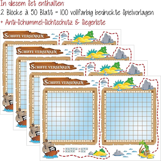Artup De Schiffe Versenken Block 2 Stuck Je 50 Blatt Top Version Mit Schutzumschlag Siegerliste Anti Schummel Aufsteller Im Set 100 Blatt Reisespiel Papier Jungen Madchen Erwachsene Unterwegs Amazon De Spielzeug