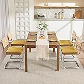 Zesthouse Natural Rattan Dining Chairs Set of 4, Modern Cesca Kitchen Chair | Mid Century Modern Dining Chairs with Solid Wood Back &amp; Cane Mesh, Upholstered Velvet Fabric Chairs with Chrome Base, Yellow