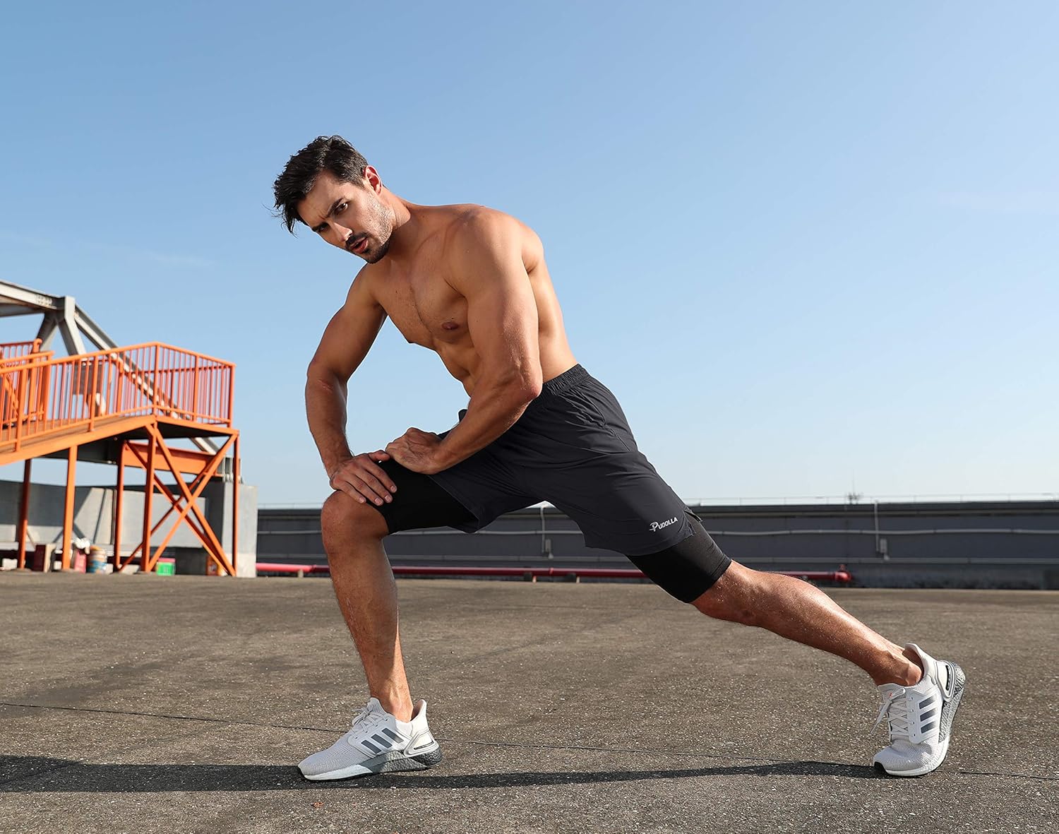 Pudolla Men’s 2 in 1 Running Shorts 7" Quick Dry Gym Athletic Workout Shorts for Men with Phone Pockets: Clothing