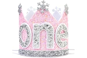 Agkvw Winter Onederland 1st Birthday Crown - Snowflake Birthday Crown for Baby Girls, Pink and Silver Glitter Birthday Hat, Winter Onederland Decorations Girl