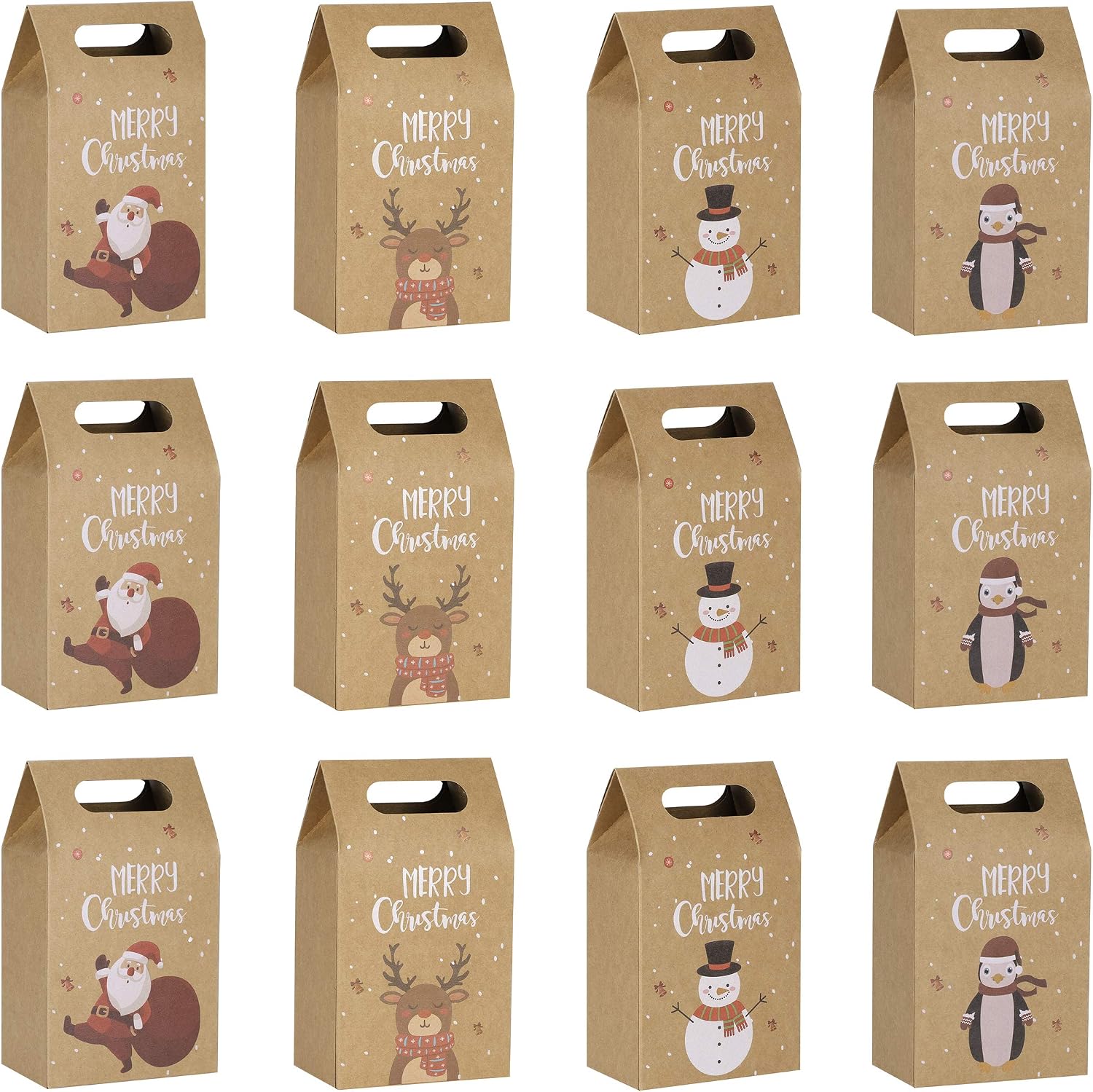 Qchomee 12 Packs Paper Candy Gift Boxes Kraft Cookie Treat Bags Christmas Party Favor Bags Sweets Gift Wrapping Box Goodies Present Bag 4’’x2.6’’x6.9’’ for Kids Xmas Party Supplies