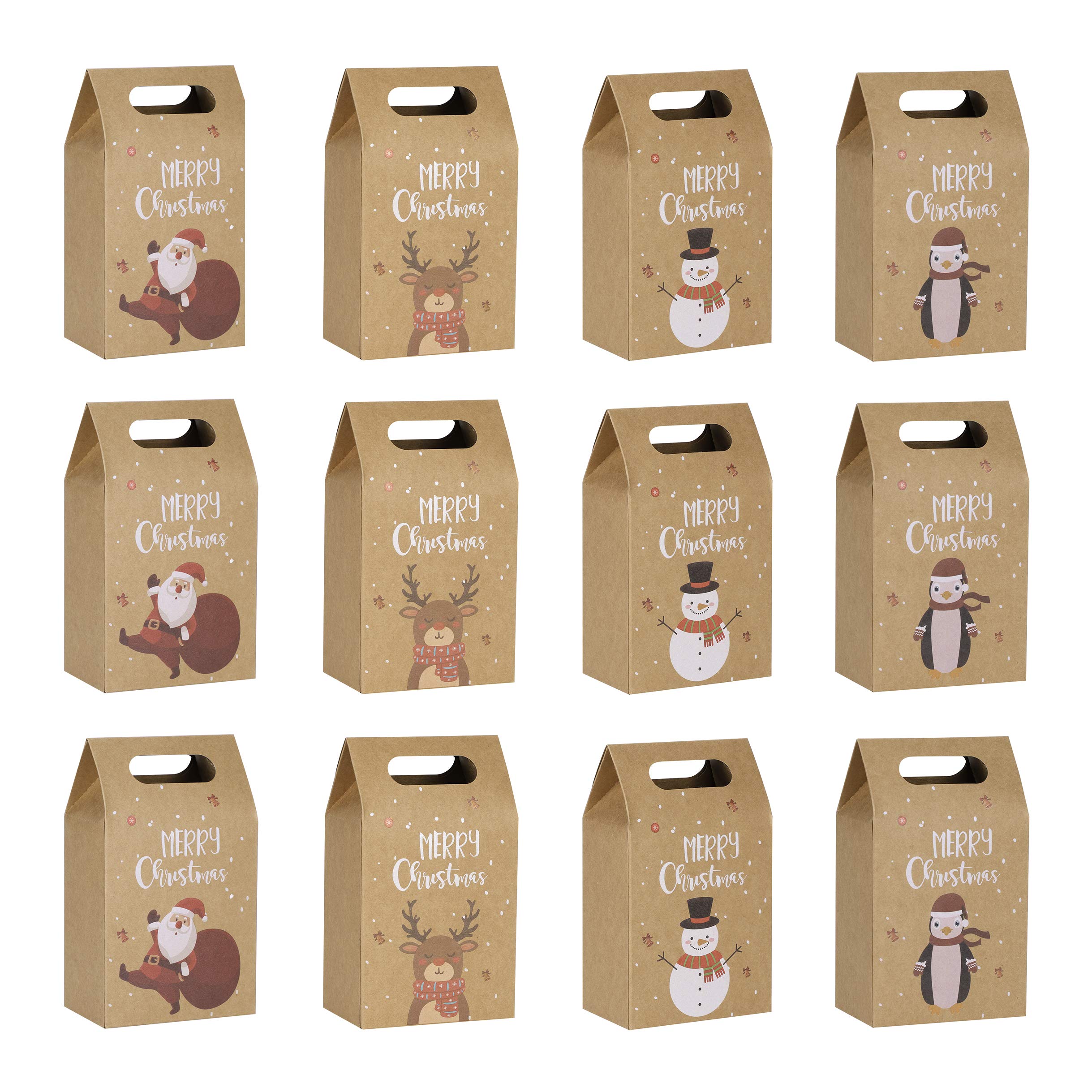 Qchomee 12 Packs Paper Candy Gift Boxes Kraft Cookie Treat Bags Christmas Party Favor Bags Sweets Gift Wrapping Box Goodies Present Bag 4’’x2.6’’x6.9’’ for Kids Xmas Party Supplies