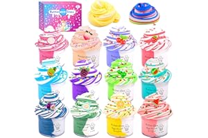 JAJSKUWA 12 Pack Fruit Butter Slime Kits for Kids, with Watermelon, Lemon, Peach, Strawberry, Avocado and Cherry Charm,Cute Stuff for Girls Fragrant DIY Slime, Stress Relief Toys for Girls and Boys.