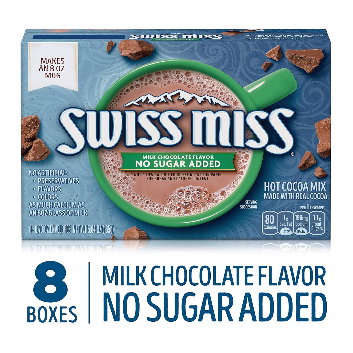 Swiss Miss Milk Chocolate Flavor No Sugar Added Hot Cocoa Mix, 0.73 oz. 8-Count (Pack of 12)