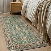 3x5 Rug Washable Small Area Rug Non Slip for Entryway Bedroom Bathroom Kitchen, Boho Green Rug, Thin Low Pile Foldable Carpet, Vintage Farmhouse, Dark Sage/Gold