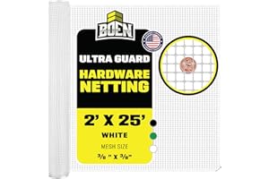 BOEN Plastic Mesh Hardware Netting, Tree Guard Barrier from Rabbits, Deer and Rodents, Deck Guard, Indoor or Outdoor Balcony Safety Net for pet or Child (2' x 25', White)