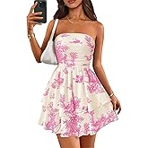 PRETTYGARDEN Women's 2026 Summer Strapless Tube Mini Dress Off Shoulder Smocked Ruffle A Line Flowy Short Party Club Dresses