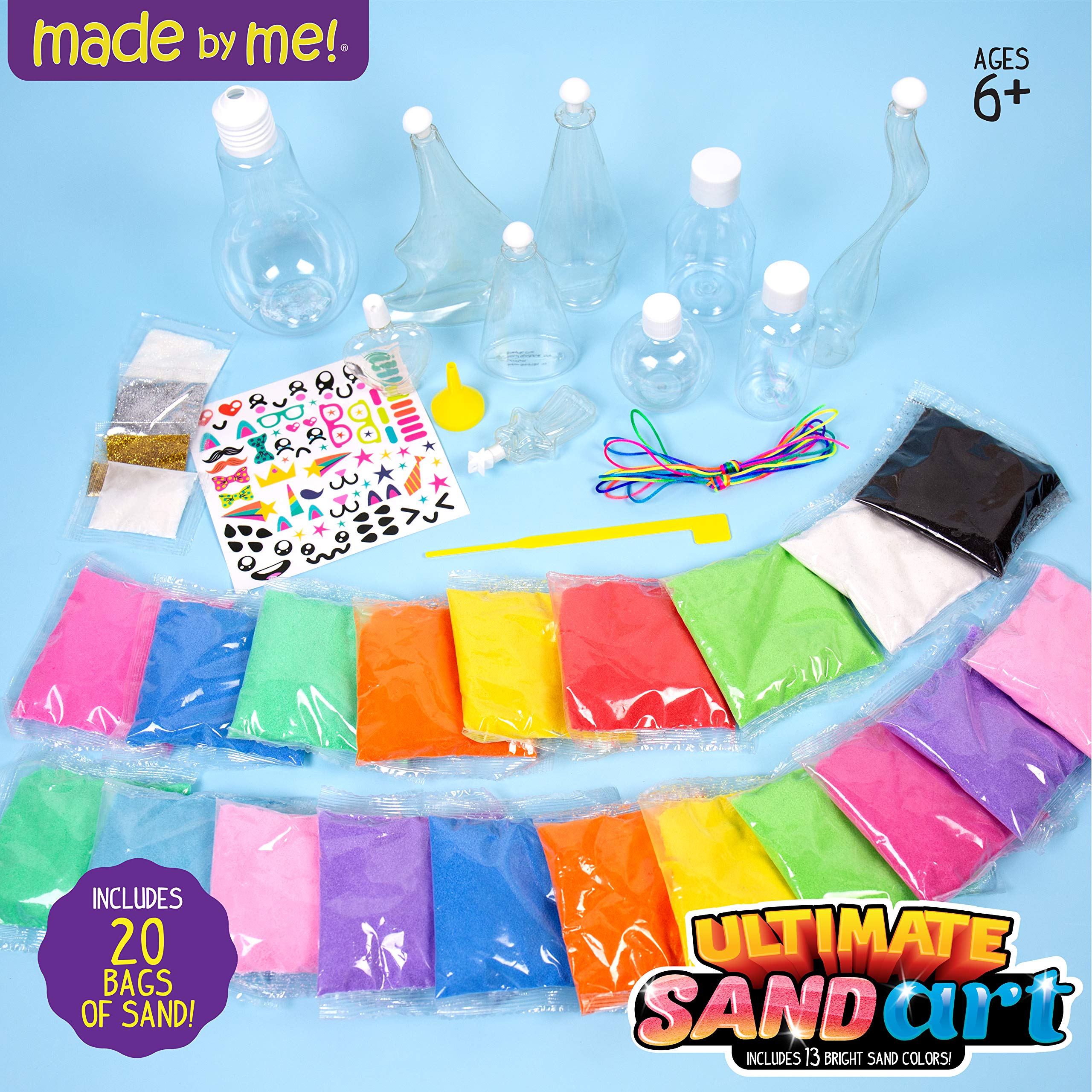Made By Me Ultimate Sand Art Kit, Includes 13 Colors of Sand, 1 Glow in The Dark Sand, 8 Sand Bottles, 3 Pack of Glitter, Sticker Sheet & More, Arts & Crafts, Arts and Crafts, for Ages 6+