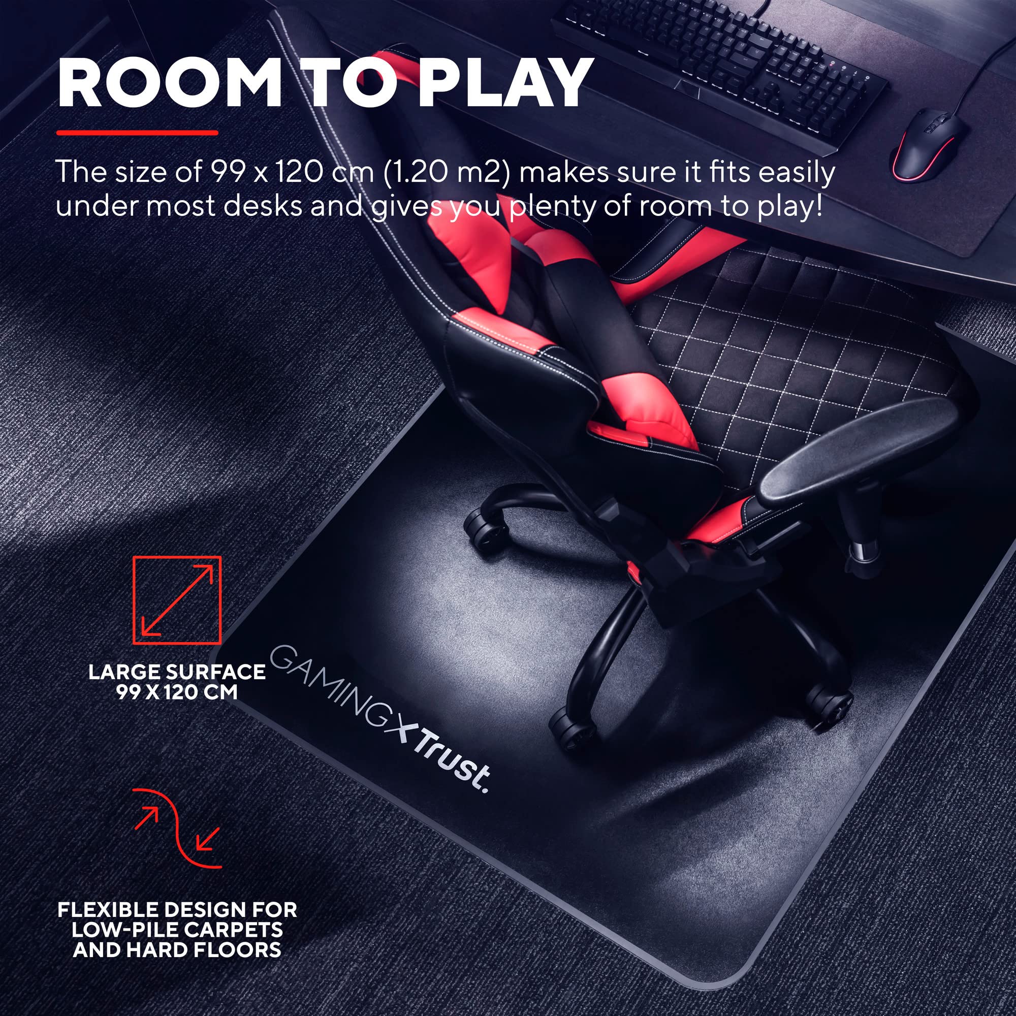 Trust Gaming GXT 715 Bodenschutzmatte 99 x 120 cm, Stuhlunterlage für Gaming Stuhl & Bürostuhl, Unterlage für Hartböden, Schreibtischstuhl Unterlage aus Robustem Material – Schwarz 2
