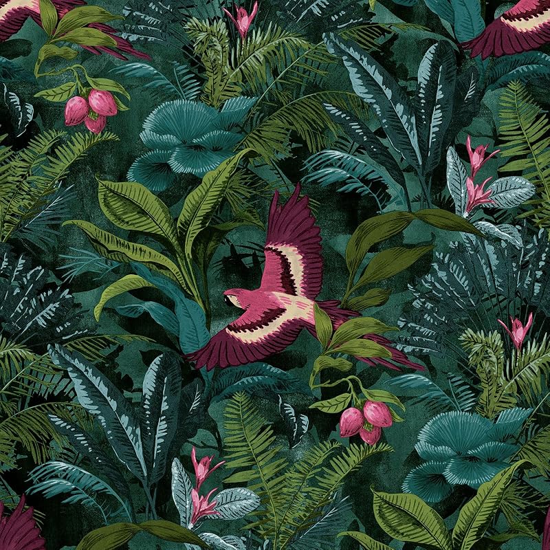 Rasch Tropical Rainforest Wallpaper 214727 Green Teal Jungle Leaves 10m