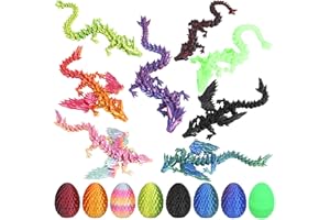 TXB3DOK 8PCS 3D Printed Easter Dragon Eggs with Dragon Inside,Mini Easter Eggs Articulated Crystal Dragon Fidget Toys,Mystery Mythical Dragon,Surprise 3D Printed Animals Toy