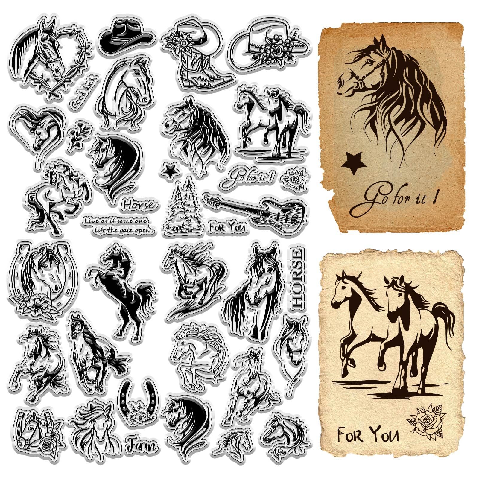 CRASPIRE 4 Styles Horse Clear Rubber Stamp Animal Vintage Silicone Stamp Seal Transparent Silicone Stamps for Journaling Card Making DIY Scrapbooking Handmade Photo Album Notebook Decor