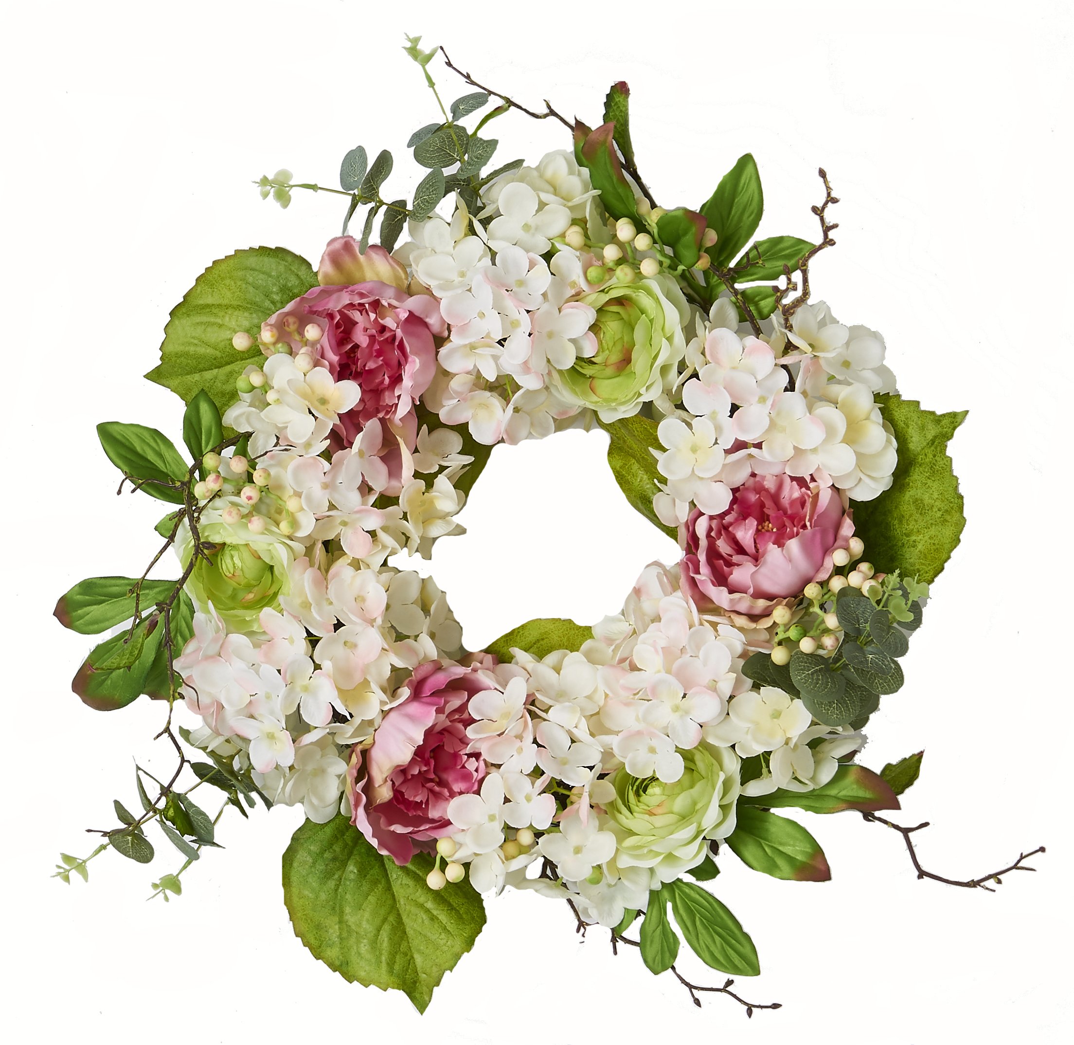 Worth Imports 22" Hydrangea Peony Wreath | Silk Flower Arrangements