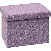 PINPLUS Storage Ottoman Cube Ottoman Foot Rest,Small Foldable Portable Boucle Upholstered Sherpa Ottomans, Faux Teddy Fur, Purple 16.5"x12.6"x12.6"