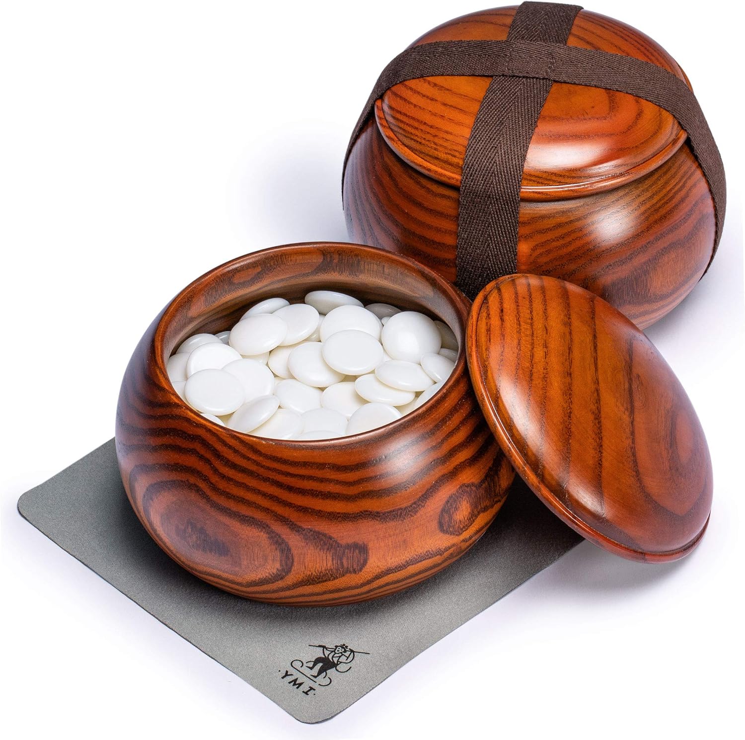 Yellow Mountain Imports Single Convex Melamine Go Game Stones Set, 21.5 to 22 Millimeters (Size 3), Includes Jujube Bowls