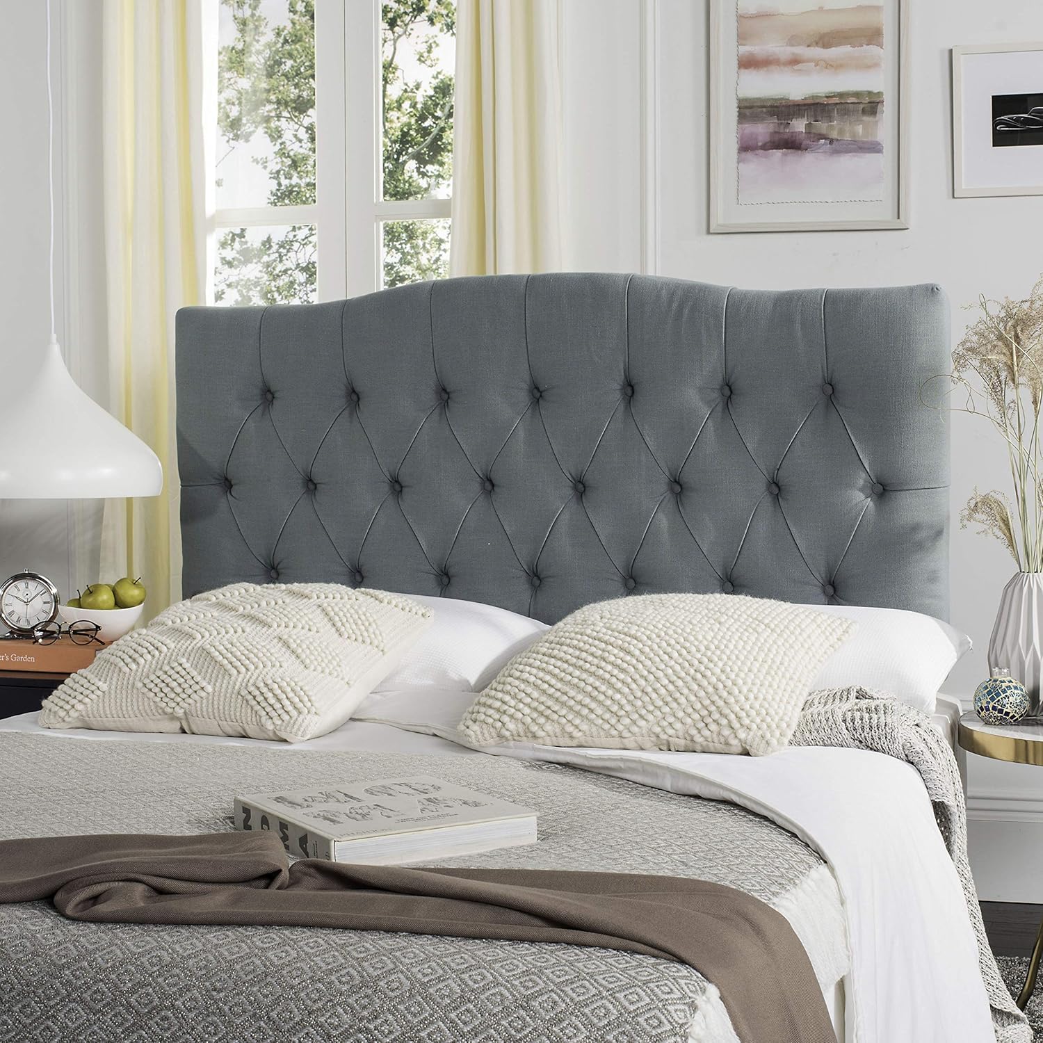 Amazon Com Safavieh Axel Sky Blue Upholstered Tufted Headboard Queen