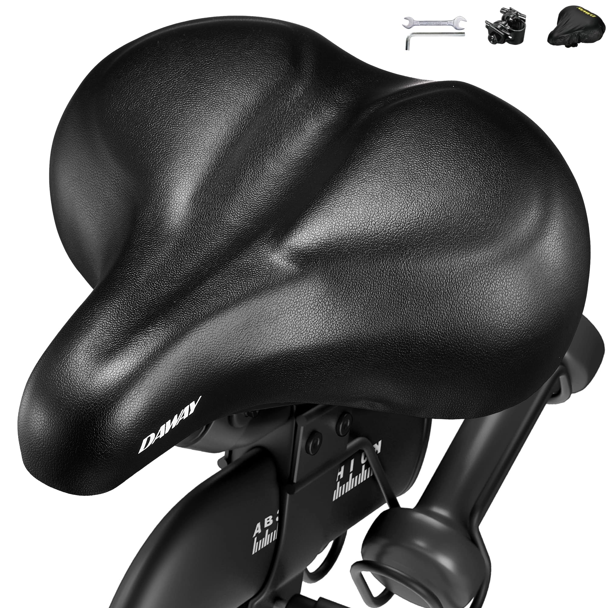 DAWAY C50i Comfortable Oversized Bike Seat - Ultimate Comfort Memory Foam Exercise Bicycle Saddle for Men Women, Fit for Peloton, City, Stationary Bikes, Extra Wide Replacement Cushion for Cycling