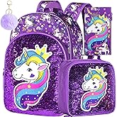 3PCS Kids Backpacks for Girls, 16" Little Kid Preschool School Bookbag and Lunch Box - Unicorn/Mermaid/Flamingo | 3PCS, Preschool School, Bookbag, and Lunch Box