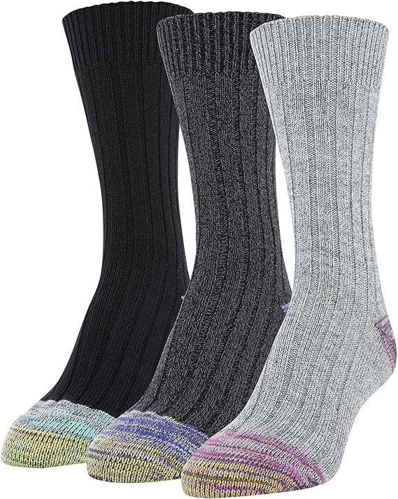 Gold Toe Women's Ribbed Crew Socks, 3 Pairs, Hot Pink, Royal, Jade