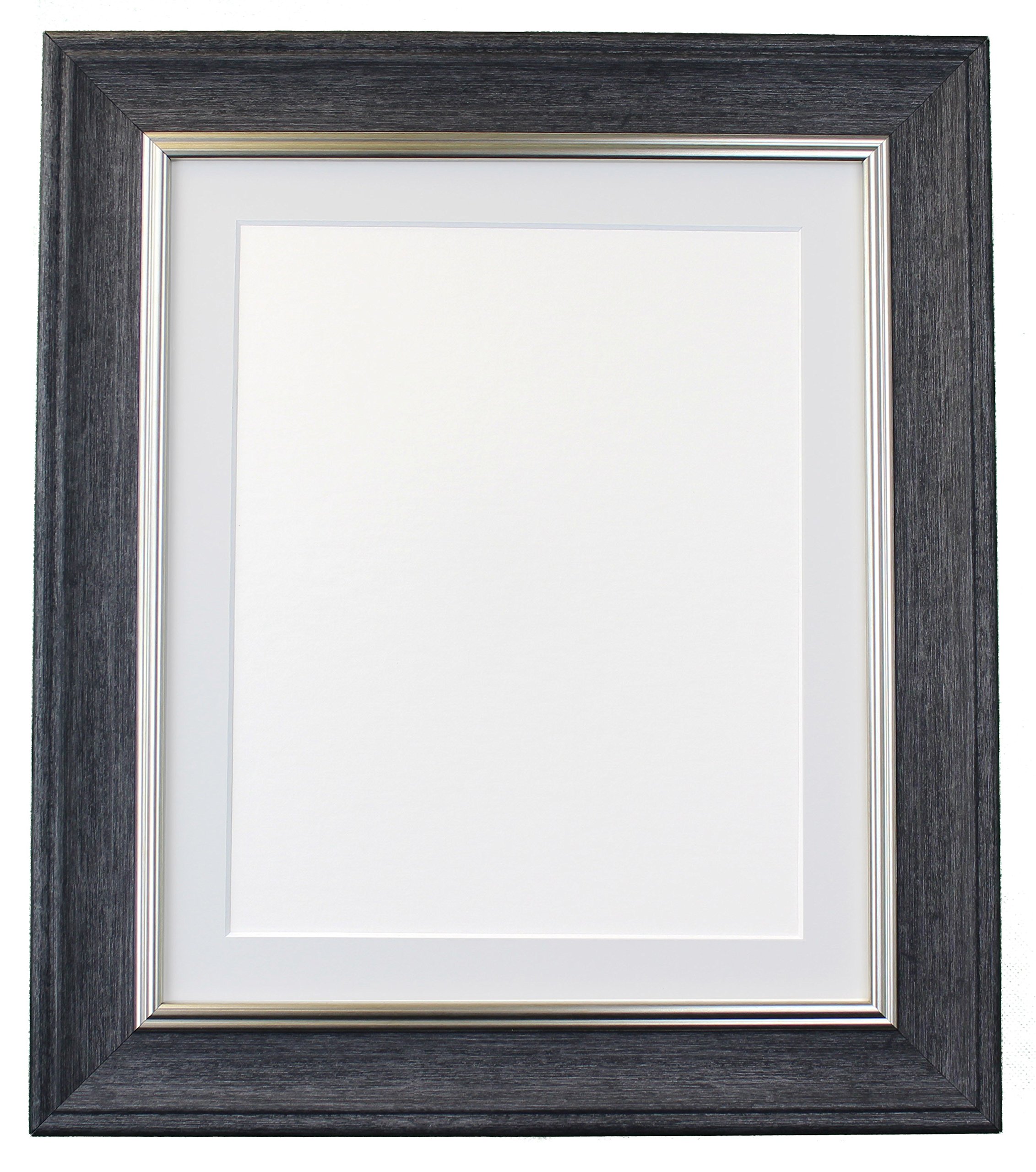 Scandi Vintage Charcoal Grey Picture Photo Frame With Light Grey Mount 30 x 30 cm Image Size 8 x 8 Inch