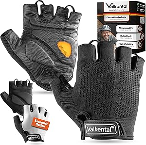 Valkental® - Gepolsterte Fahrradhandschuhe | Weich & Atmungsaktiv | Fahrrad Handschuhe Herren & Damen | Fingerlose Radhandschuhe - MTB/Rennrad/Trekking | Handschuhe Fahrrad Kurz & Leicht