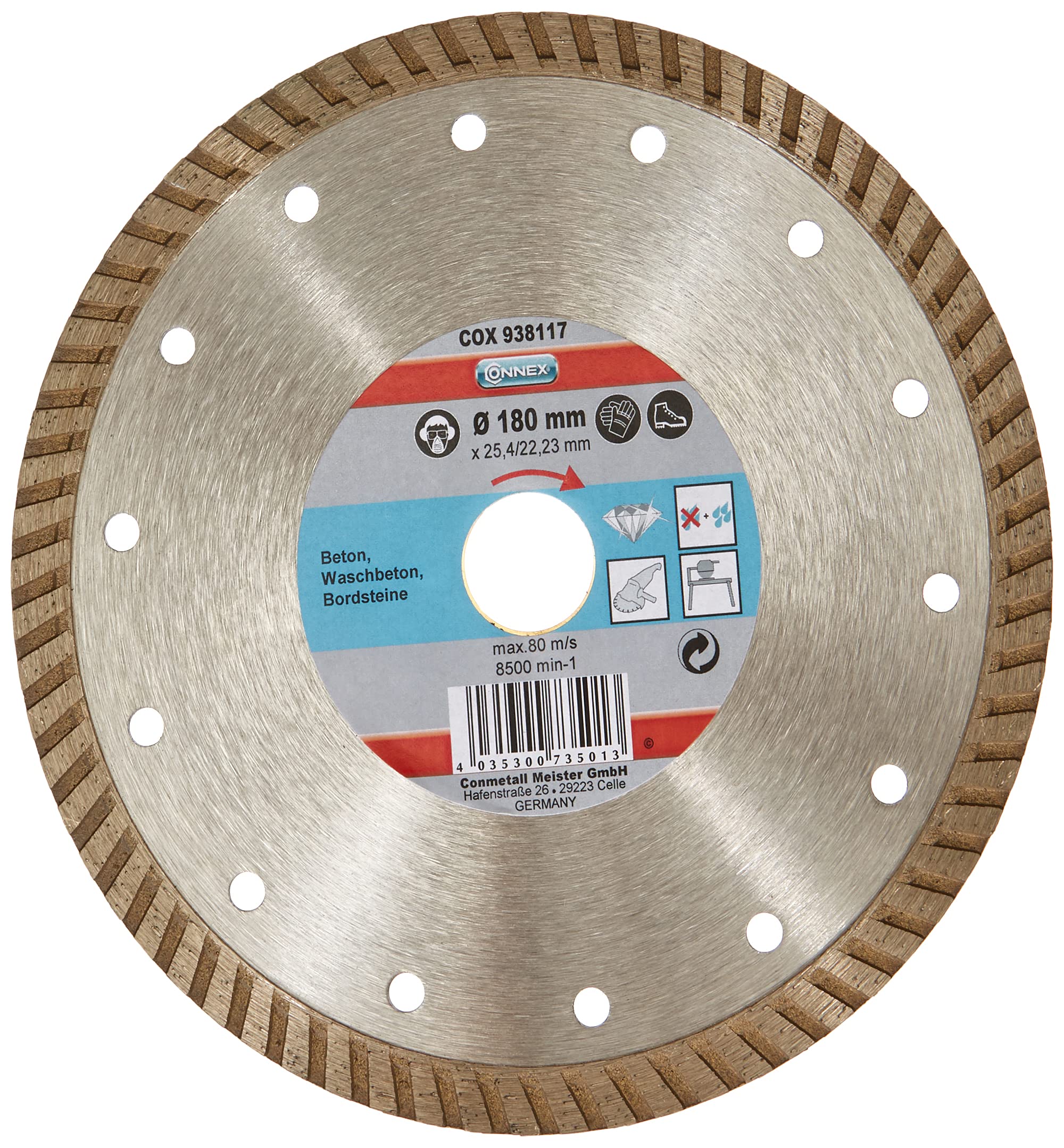 Connex COX938117 Turbo Diamond Cutting Disc, 0 V, Silver, 180 mm