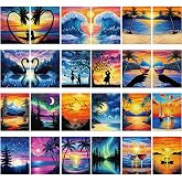 Sherr 24 Pcs Pre Drawn Canvas for Painting Adult Pre Printed Canvas Bulk Sip and Paint Kit Stretched Panels Paint Set for Theme Painting Night Party Favor(Scenery,8 x 10 Inch)