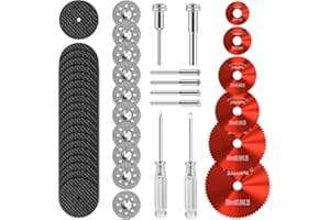 KUENUILR 44pcs Red Cutting Wheel Set Compatible with Plastic for Rotary Tool, HSS Circular Saw Blades 6pcs, Resin Cutting Discs 20pcs, 545 Diamond Cutting Wheels 10pcs