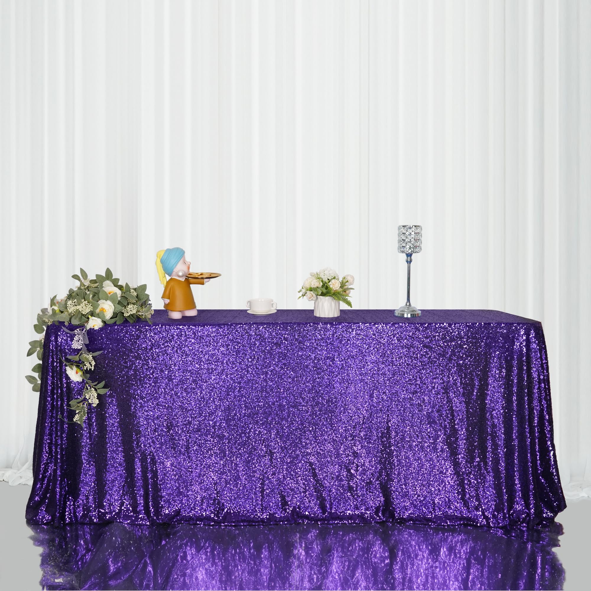 Eternal Beauty Purple Halloween Sequin Tablecloth 60 x 120-Inch Sparkly Overlay Rectangle Glitter Table Cover for Wedding Party Birthday Decoration