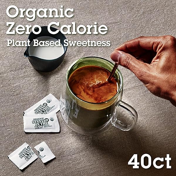 STEVIA IN THE RAW ORGANIC STEVIA SWEETENER PACKETS, 40 CT, ZERO CALORIE STEVIA SUGAR SUBSTITUTE PACKETS, NO ERYTHRITOL OR ARTIFICIAL FLAVORS, USDA ORGANIC, NON-GMO PROJECT VERIFIED, VEGAN
