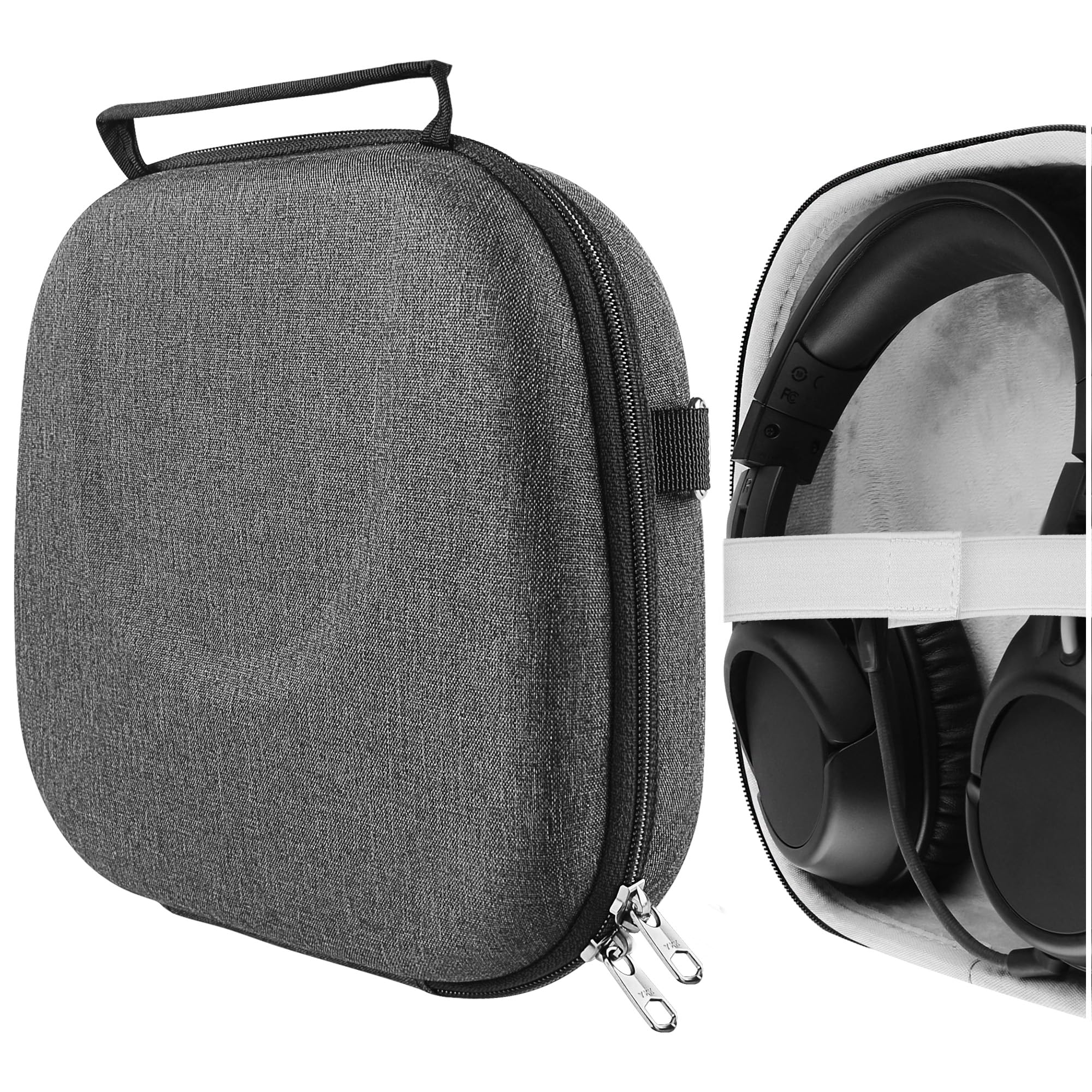 Geekria Shield Headphones Case Compatible with HyperX Cloud Stinger S, Cloud Flight Gaming and More, Replacement Hard Shell Travel Carrying Bag with Cable Storage (Dark Grey)