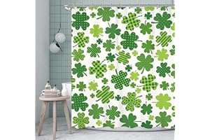 Ufeela St Patrick's Day Shower Curtain 60Wx72L Inch Lucky Clover Shamrock Shower Curtain Bathroom Set Green Leaves Holiday Farmhouse Rustic Cute Bath Curtain Bathtub Accessories Home Decor