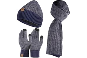 Tofern Men's Winter Beanie Hat Warmer Long Scarf and Touchscreen Gloves Set 3 PCS Knitted Skull Cap Set for Men & Women