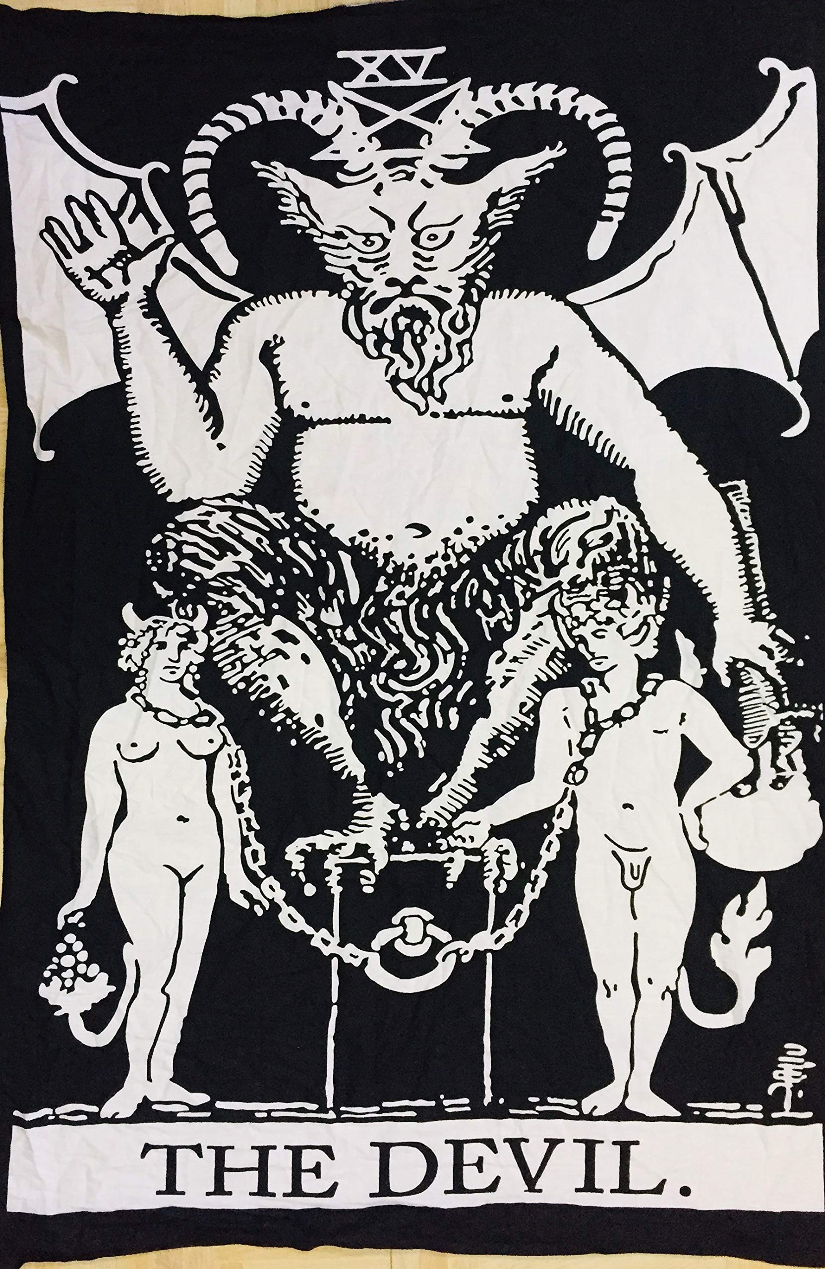 Indian Consigners Tarot Card Wall Tapestry, Decorative Hanging Art (Devil B/W)