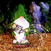 VChymm Flocked Solar Garden Gnomes Outdoor Statues-11.8‘’Outdoor Garden Decor-LED Outdoor Decor Light-Unique Housewarming Gifts Yard Art Sculptures for Patio Lawn Ornaments