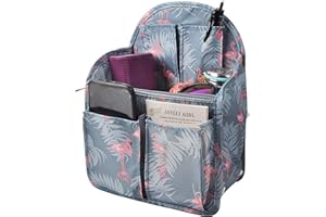 Vercord Backpack Organizer Insert Liner Hanging Travel Bag in Bag with Many Pockets Blue Flamingo Large