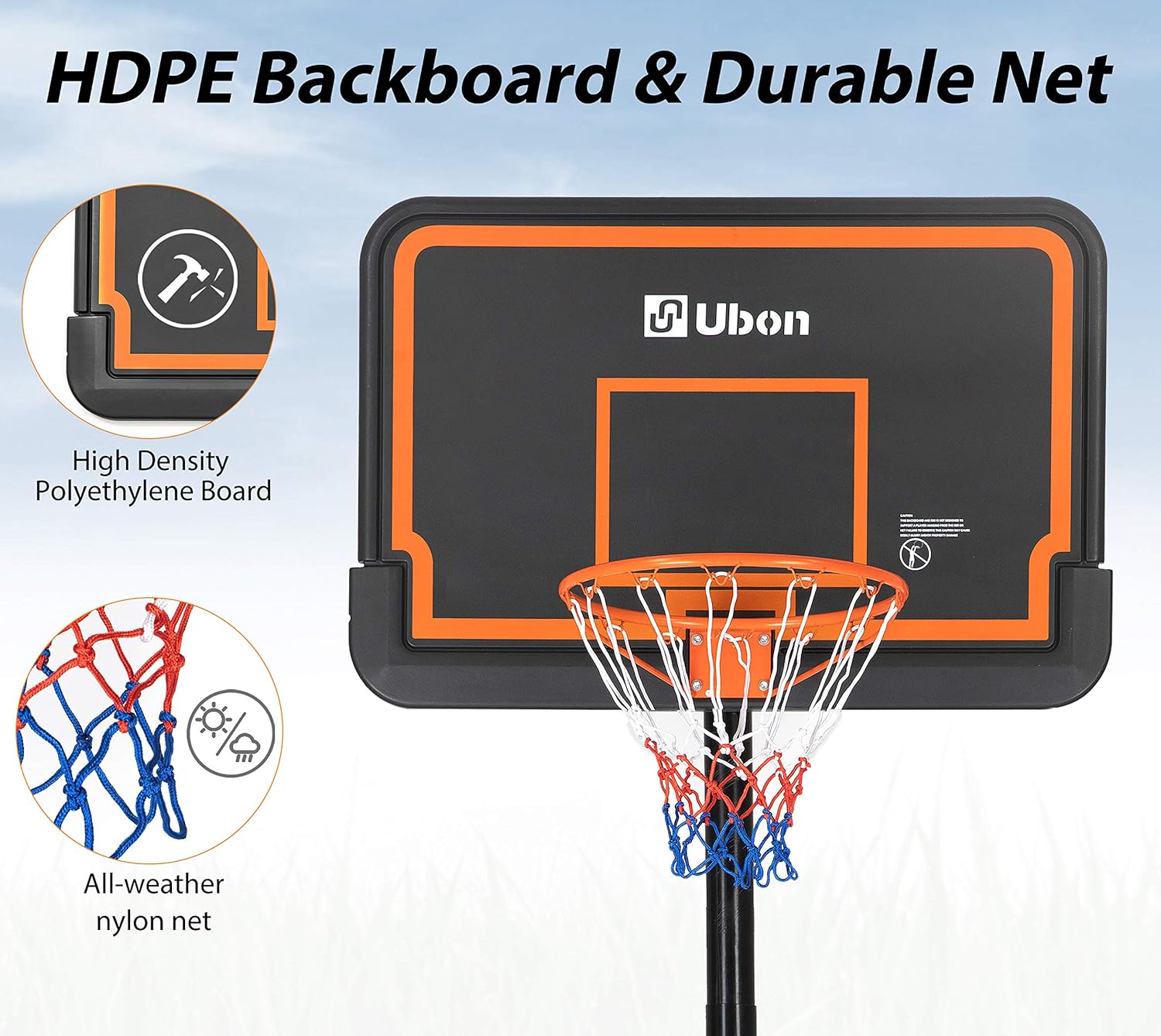 Ubon Basketball Hoop Outdoor Portable Basketball Goal with 44 Inch Backboard for Adults Black : Sports & Outdoors