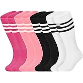 Sea Zaela 4 Pairs Kids Halloween Striped Knee-High Crew Length Socks, Unisex, Casual, 1-6 Years, Small, Red, 4 Count