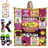 Remagr 3 Pcs Softball Gifts for Girls Softball Stuff Lovers Gift Include 60''x50'' Throw Blanket Glass Cup Socks Sport Accessories for Valentine's Day Women Team Player Mom Coach Secret Sister Gift