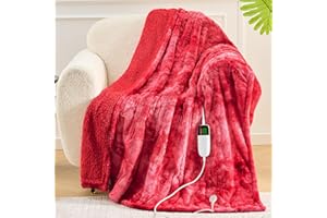 OCTROT Heated Blanket Electric Throw - Fleece Sherpa Heating Blanket for Sofa, Faux Fur Warm Heater Lap Blankets with 5-Position Timer 10-Heating Levels ETL&FCC Certification, Valentines Day Gifts