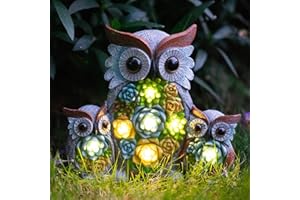 Candieslife Solar Garden Statue Lights Owl Figurine with LED Lights, Outdoor Garden Succulent Ornaments, Mothers Day Mom Gifts for Outside Patio Yard Lawn Decor