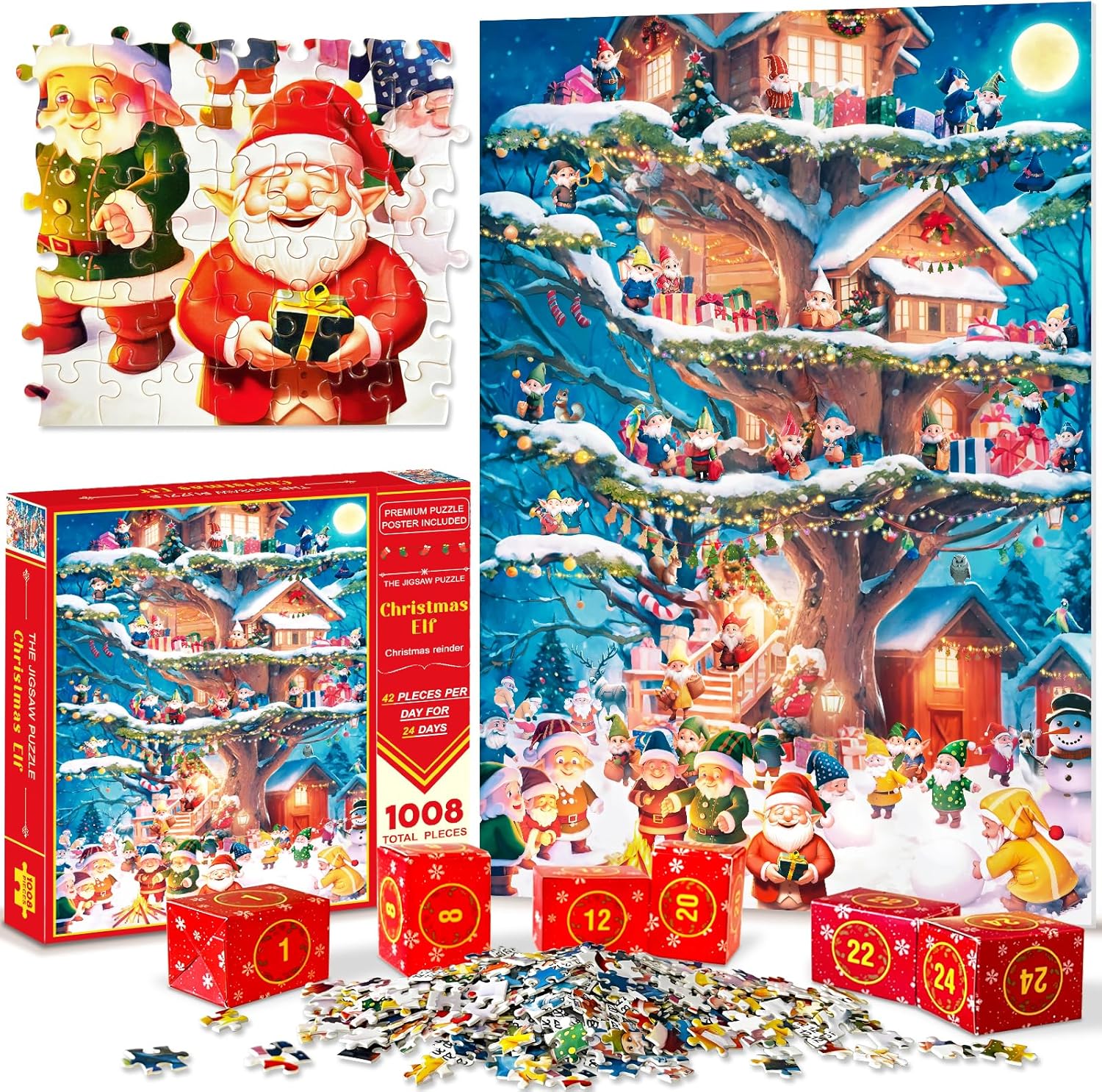 Advent Calendars - Advent Puzzle Calendar 2023 for Kids and Adults, 24 Days Christmas Countdown Calendars, Christmas Gifts for Boys Girls,1008 Pieces Christmas Puzzle in 24 Boxes,Christmas Elfs(27.56 x 19.68 Inch)