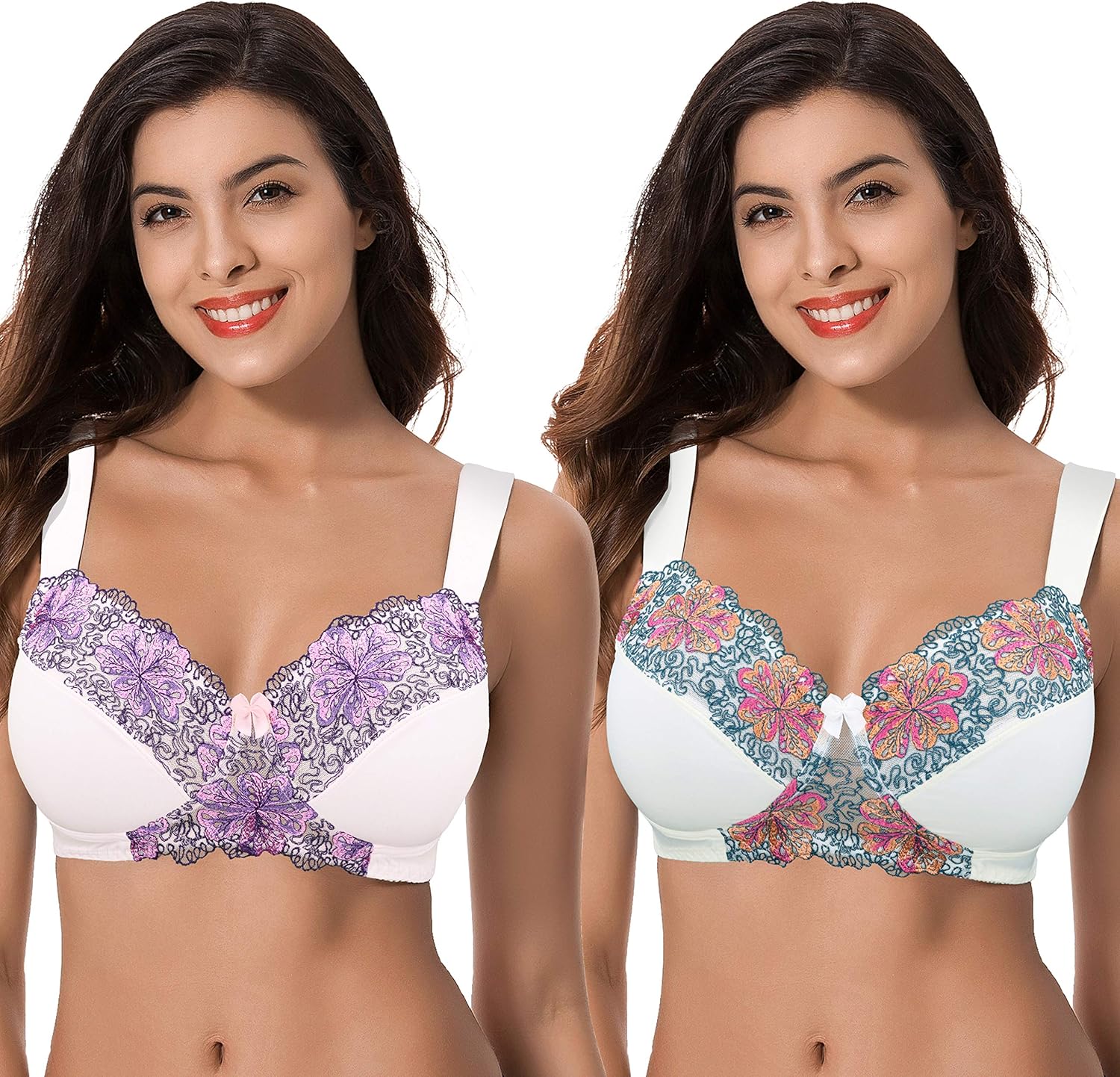 Curve Muse Women's Plus Size Minimizer Wireless Unlined Bra with Embroidery Lace at  Women’s Clothing store