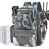 Piscifun Fishing Backpack with 2 Rod Holders & 4 Tackle Boxes, Large Tackle Storage Bag With Rain Cover for Fishing Gear
