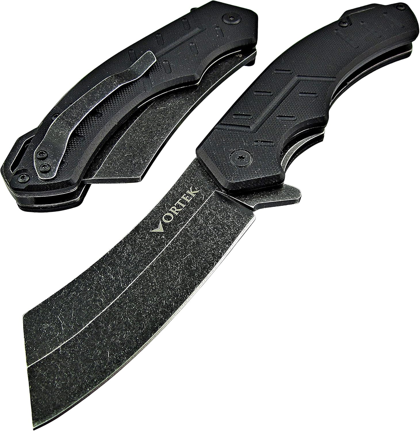 VORTEK Pocket Cleaver Knife: Ball Bearing Pivot, 8Cr13MoV Razor Sharp Cleaver Blade, Ultra Smooth Opening, Non-Slip G10 Handles, Heavy Duty Construction Built Tough: Kitchen & Dining