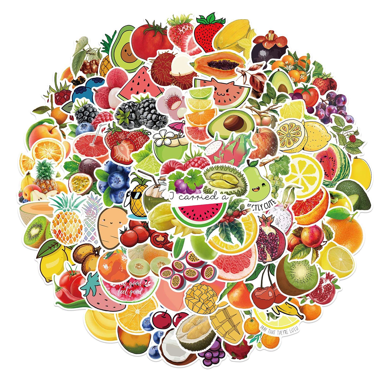 100Pcs Cute Fruits Stickers Laptop Car Scrapbook Phone Skateboard Suitcase Luggage Bike Fruits Stickers Vinyl Waterproof Aesthetic Personalised Stickers for Teens Boys Girls Adults Children