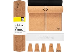 BODY BY YOGA Luxury Cork Yoga Mat - Non Slip, Extra Thick Grip. Thicker, Longer, and Wider for More Comfort and Support. Tough Enough For Hot Yoga. Natural, Non Toxic, and Eco Friendly. Optional Alignment Lines.