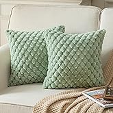 Joyouth Pack of 2 Super Soft Throw Pillow Covers 18x18 Inch Faux Fur Plush Pillowcase Luxury Cozy Fluffy Decorative Cushion Cover for Sofa Couch Bed Livingroom Sage Green
