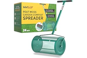 VIVLLY Peat Moss Spreader - 24" Peat Moss Roller for Green Grass, Garden & Lawn Care - Walk and Push Basket Sifter for Yard - Lawn & Garden Spreaders for Top Dressing Compost, Dirt, Mulch, Fertilizer, Soil